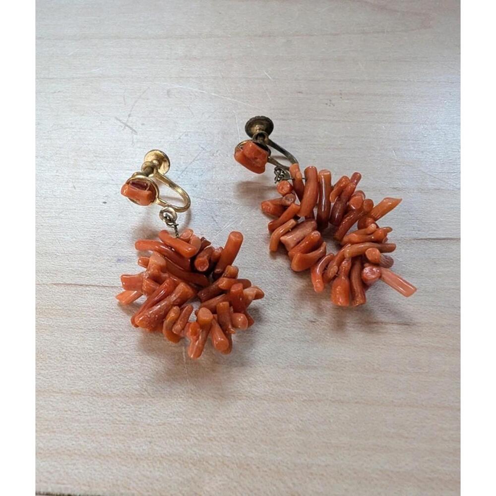 Vintage 50s Retro Real Coral Screw back Earrings